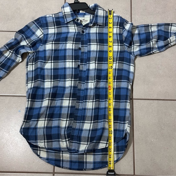Hollister Men Plaid Blue Button Down Shirt Longline Fit size Small. - Picture 7 of 8